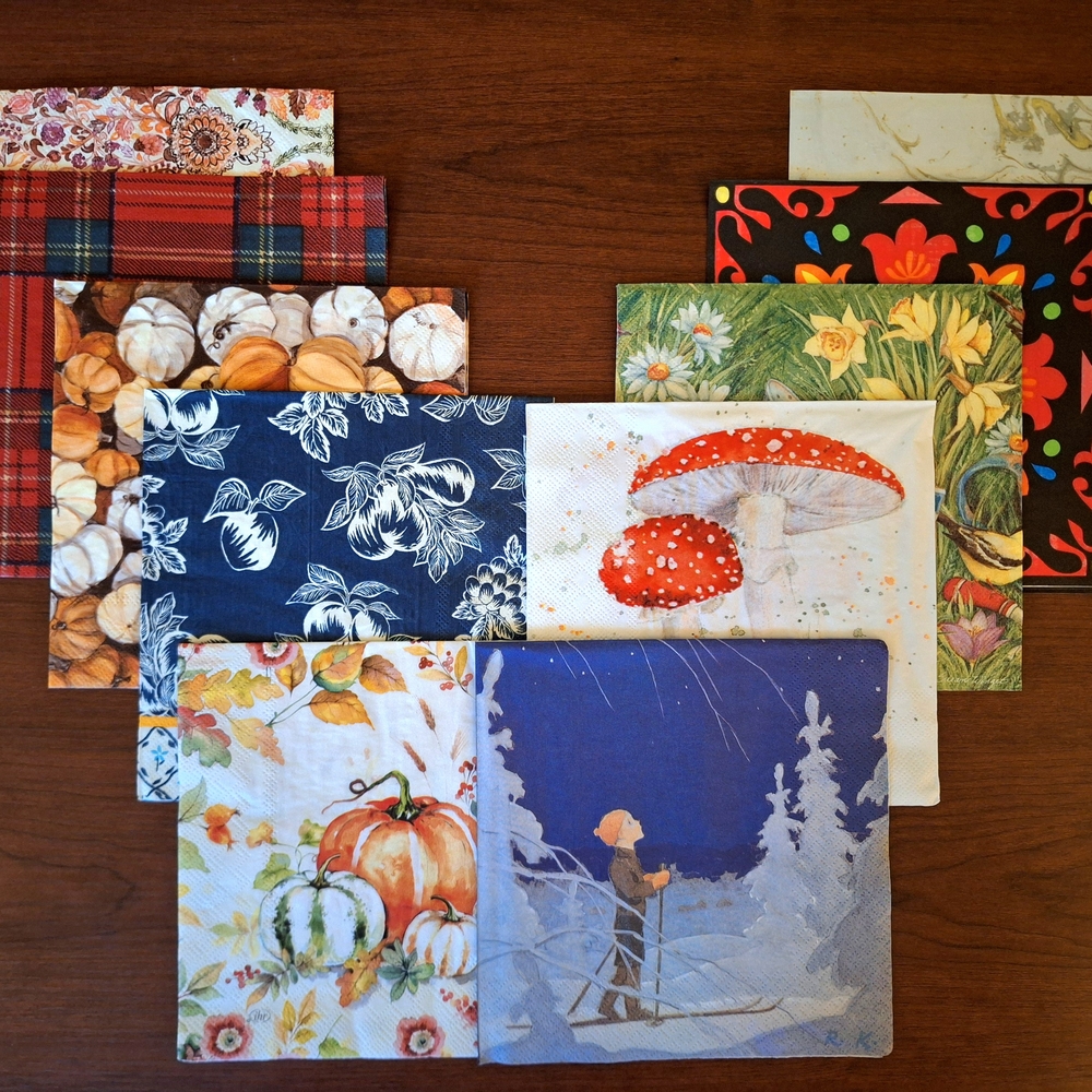 Colorful Decorative Napkins, For Journaling, Scrapbooks and Crafts. Ephemera